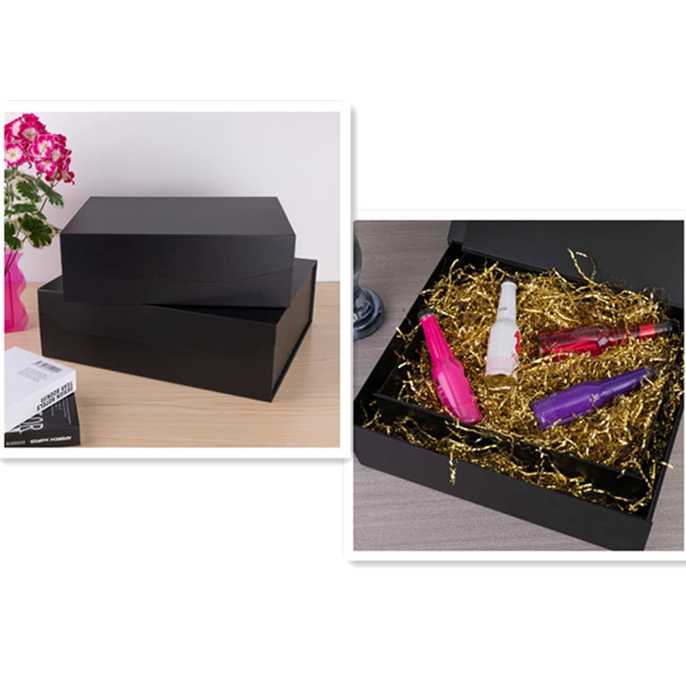 PACKGILO 1 Pcs Matte Black Extra Large Gift Box with Lid, 16.5x13x5.3 Inches, Hard Magnetic Giant Gift Boxes for Presents Clothes Robe Wedding Dress Sweater,Reusable Foldable Bridesmaid Proposal Box