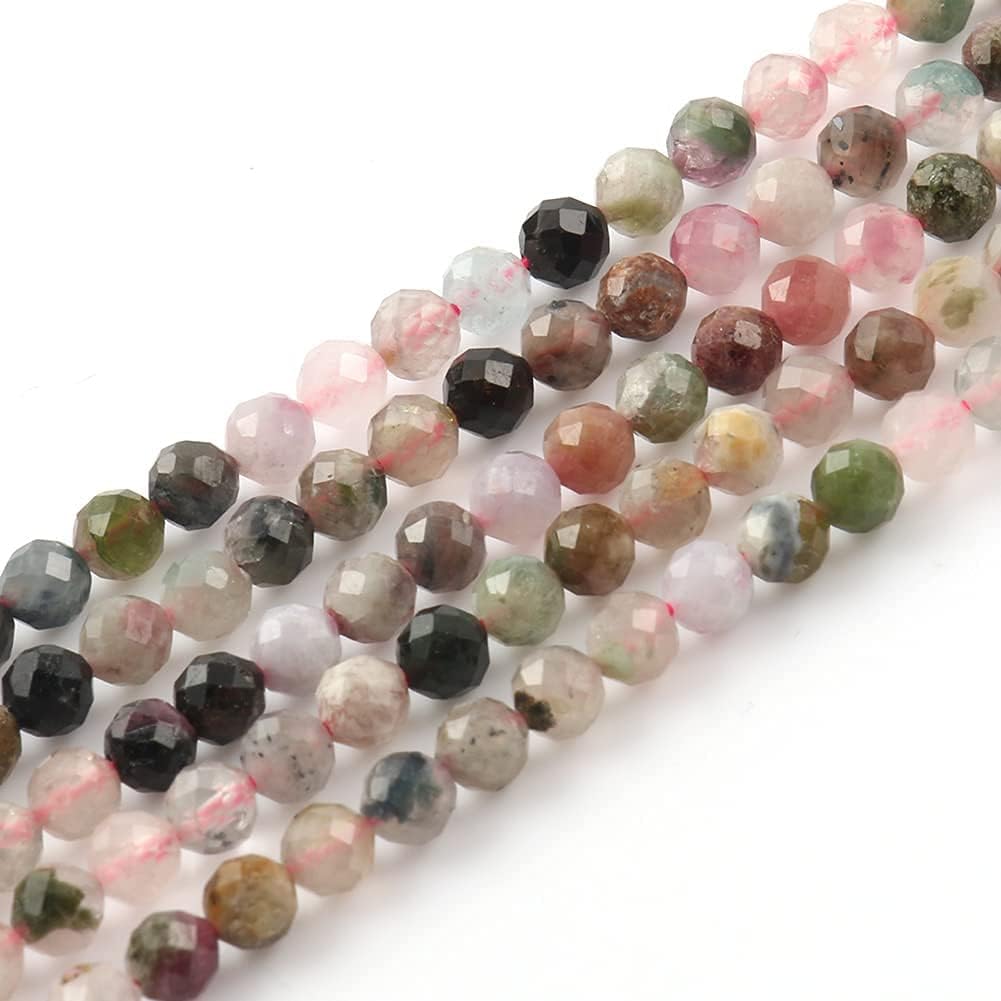 Song Xi 120pcs 3mm Natural Tourmaline Gemstone Beads Faceted Round Loose Stone Beads for Jewelry Making (1 Strand)