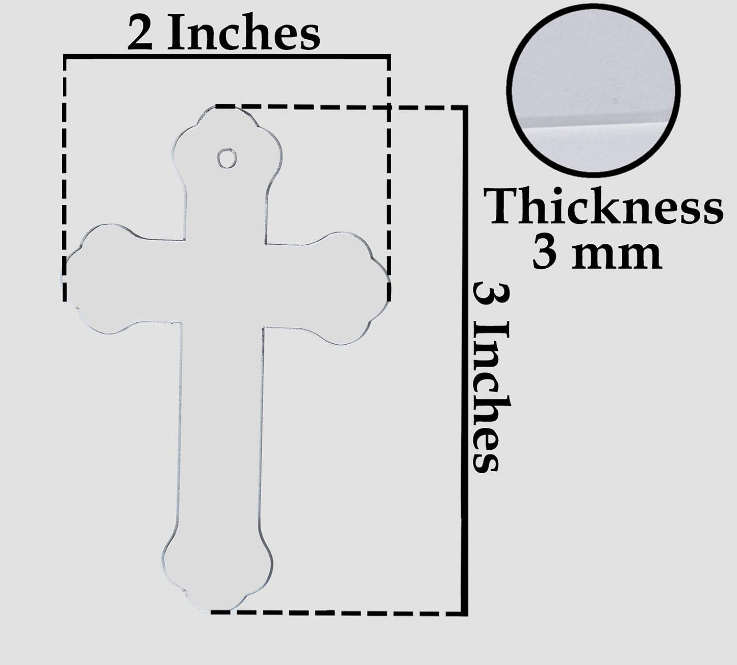 Traceease 3" inches Cross Shape with Hole Clear Acrylic Ornament Blank Transparent Keychain Pendantsfor DIY Crafts Projects - Pack of 25, 3mm Thickness - OL