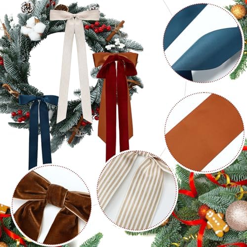 Suncalla 8 Pcs Retro Velvet Christmas Wreath Bows Farmhouse 13.8-15.7 in
