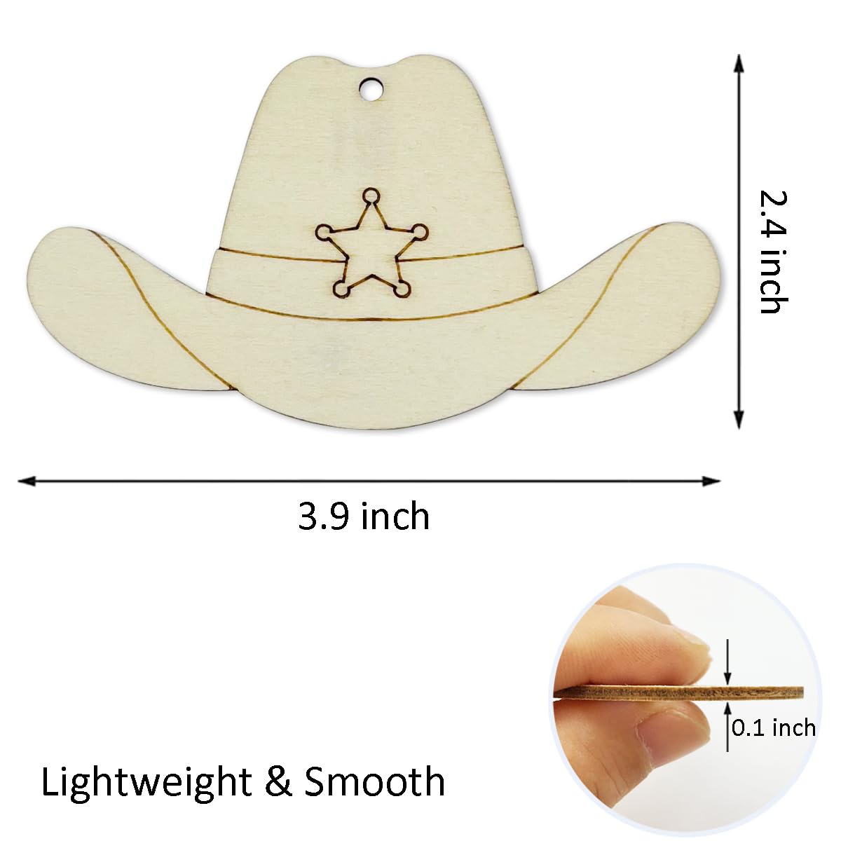 30pcs 4" Unfinished Wooden Cowboy Hat Shaped Ornaments - DIY Crafts Cutouts