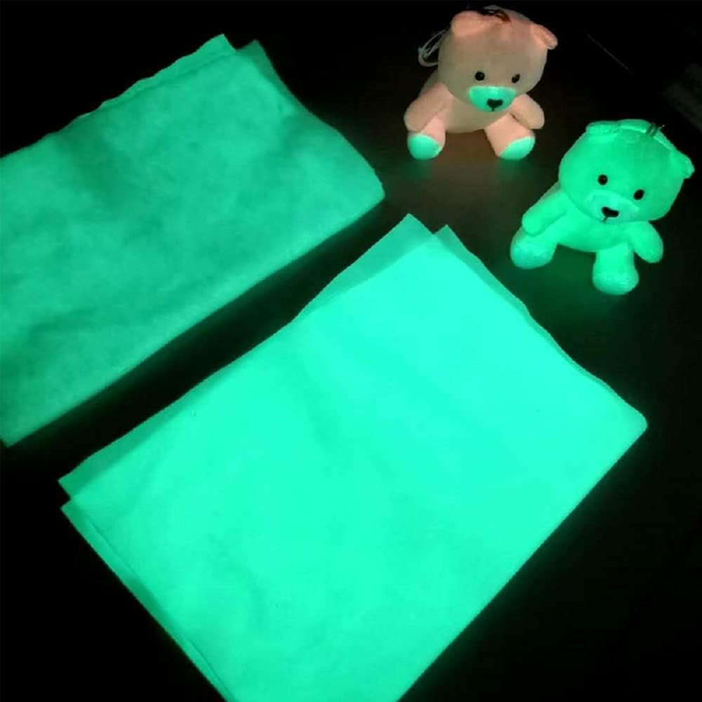 Glow in The Dark Fabric, Soft Fleece and Canvas Polyester Fabric Sheet for DIY Craft Supplies, Glow Material for Clothes, Hats, Garments and Multiple Usage (20" x 31")
