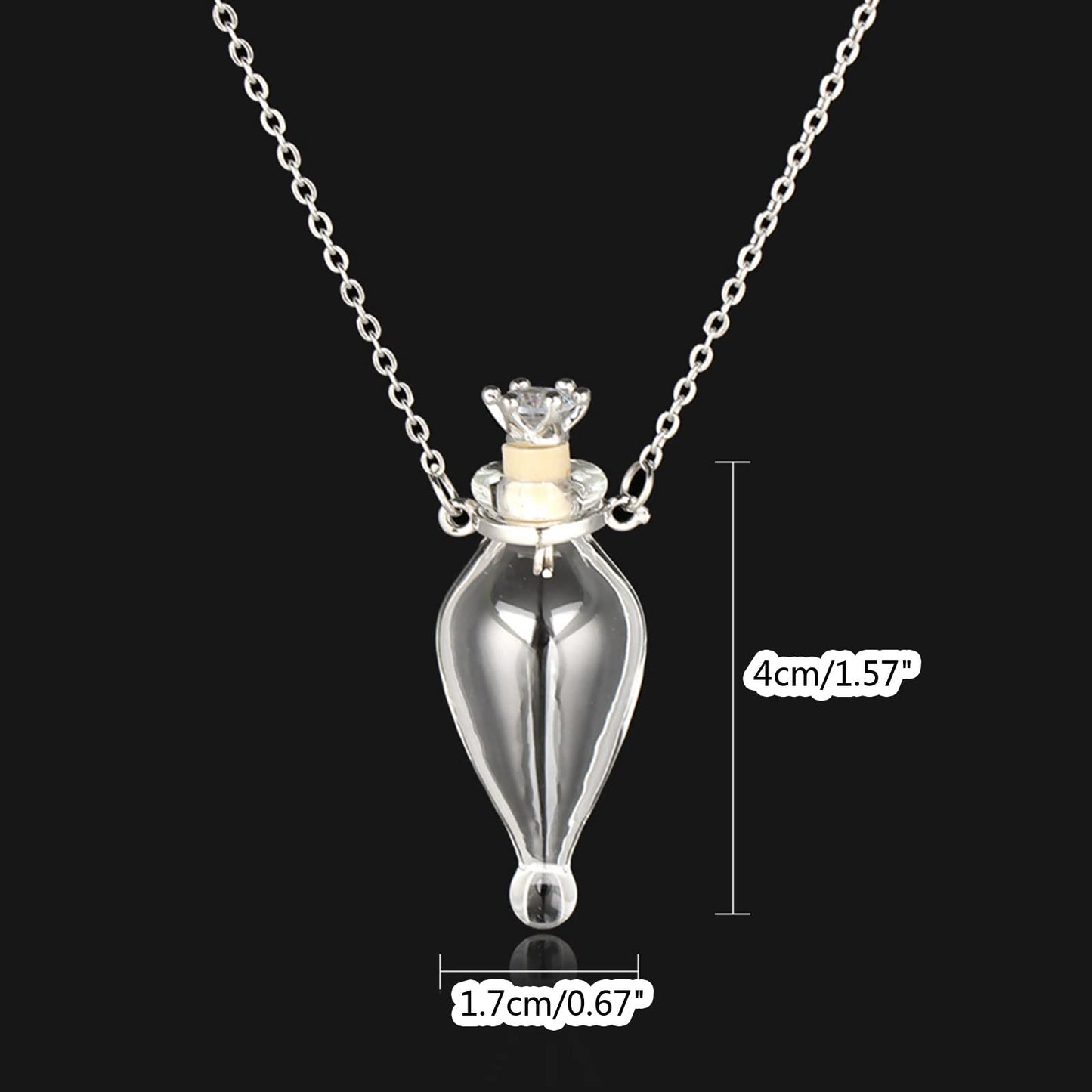 Women Long Necklace Clear Glass Aromatic Water Essential Oil Diffuser Bottle Natural Crystal Pendant for Girl Essential Oil Necklaces for