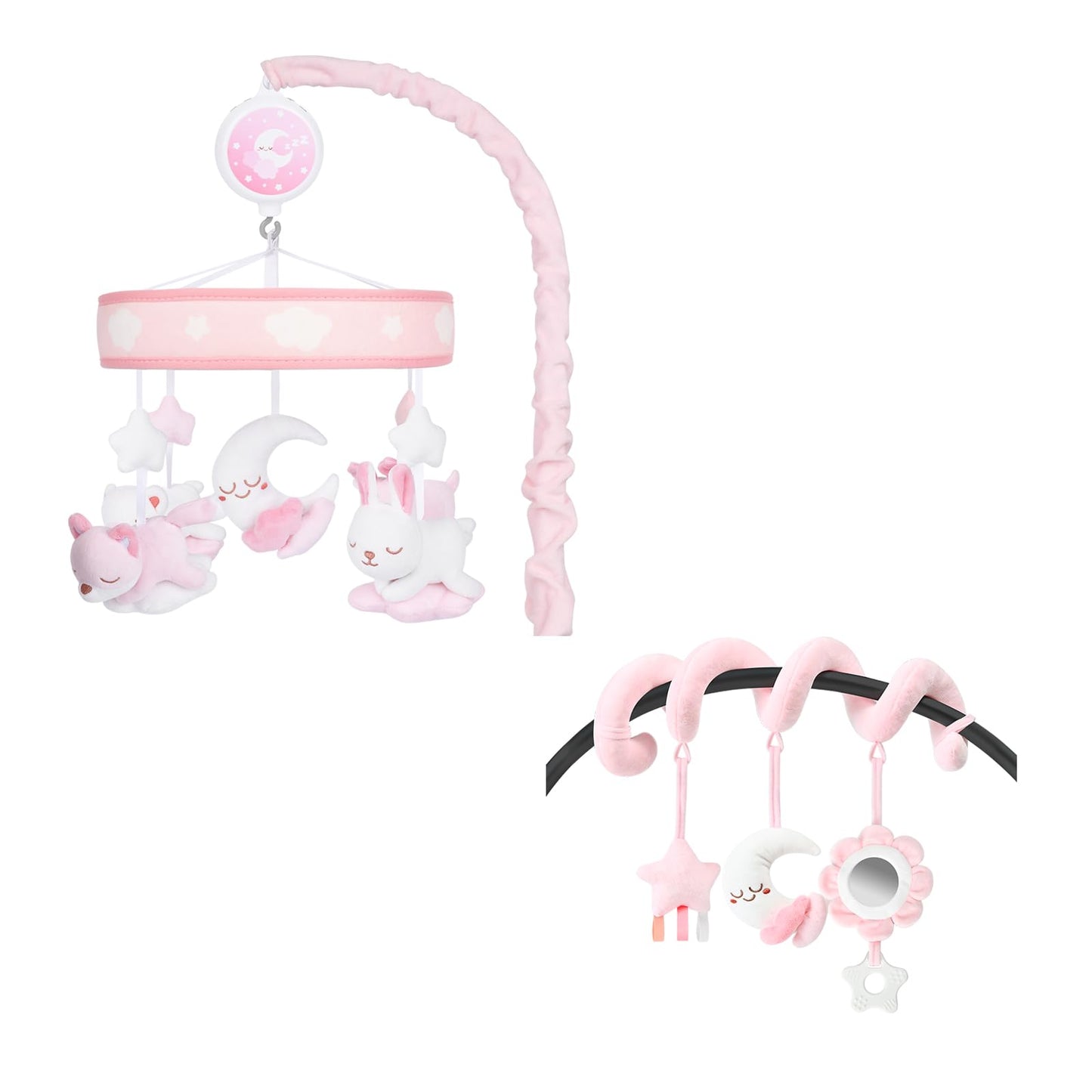 Yierchoo Baby Mobile for Crib with 12 Lullabies Digital Musical Box, Spiral Car Seat & Stroller Activity Toy, Pink Design for Nursey Decor