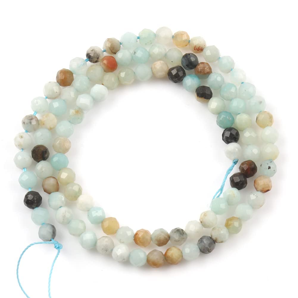 Song Xi 120pcs 3mm Natural Amazonite Gemstone Beads Faceted Round Loose Stone Beads for Jewelry Making