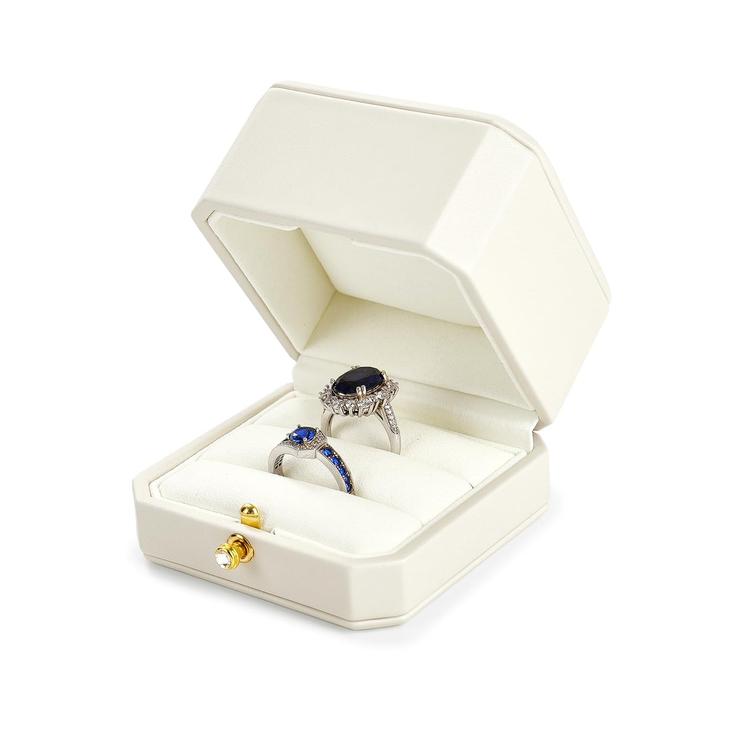 Oirlv Premium Leather Double Ring Box for Wedding Ceremony Engagement Ring Bearer Couple Jewelry Gift Box(White,Double)