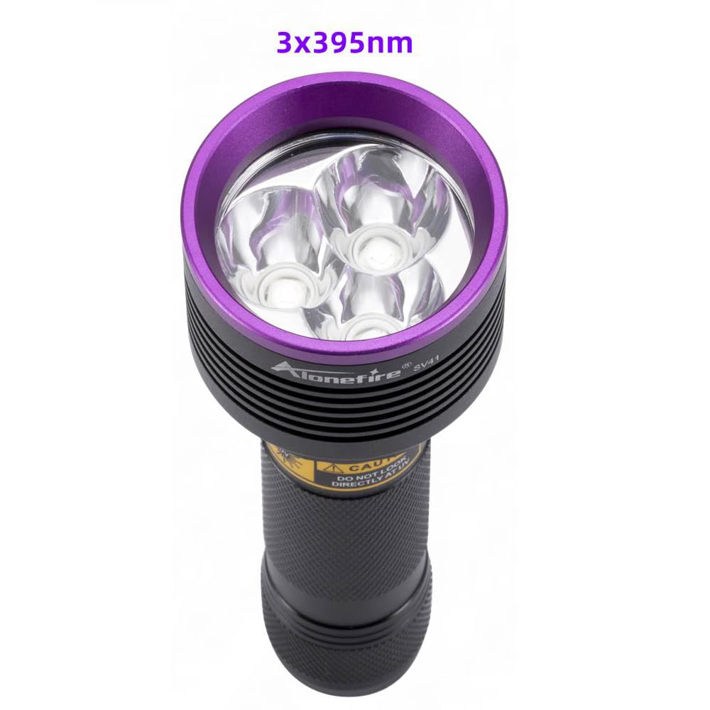 ALONEFIRE SV41 395nm UV Flashlight Light 10W USB Rechargeable Woods Lamp Black Light for Pet Urine Detection, Resin Curing, Scorpion, Fishing, Minerals with UV Protective Glasses, Charger, Battery