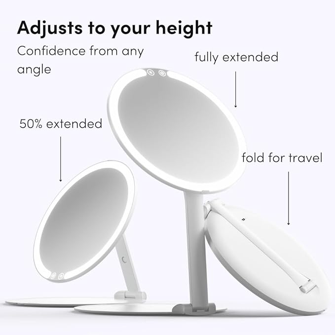 Fancii Abigail Rechargeable Travel Makeup Mirror with LED Light, 8" Foldable Stand, 3 Color Lighting Travel Mirror. Dimmable & Lightweight Portable Vanity Mirror, Beauty Travel Essential