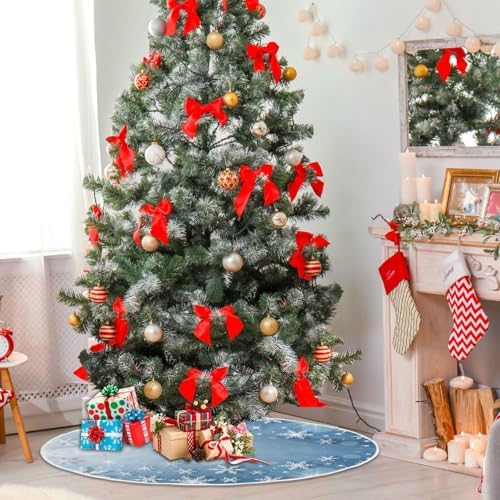 Dussdil Christmas Tree Skirt, Christmas Shining Silver Snowflakes New Year Xmas Tree Skirts 48 in Tree Skirt Holiday Party Garden Round Seasonal Tree Stand Mat Tree Skirt Decor Ornaments