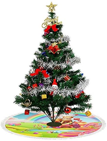 Kuziee Christmas Tree Skirt Xmas Tree Ornament ???Spring Sweet Candy LanSd Cartoon Easter Xmas Party Decoration Tassels Supplies Christmas Tree Base Cover 30 Inch