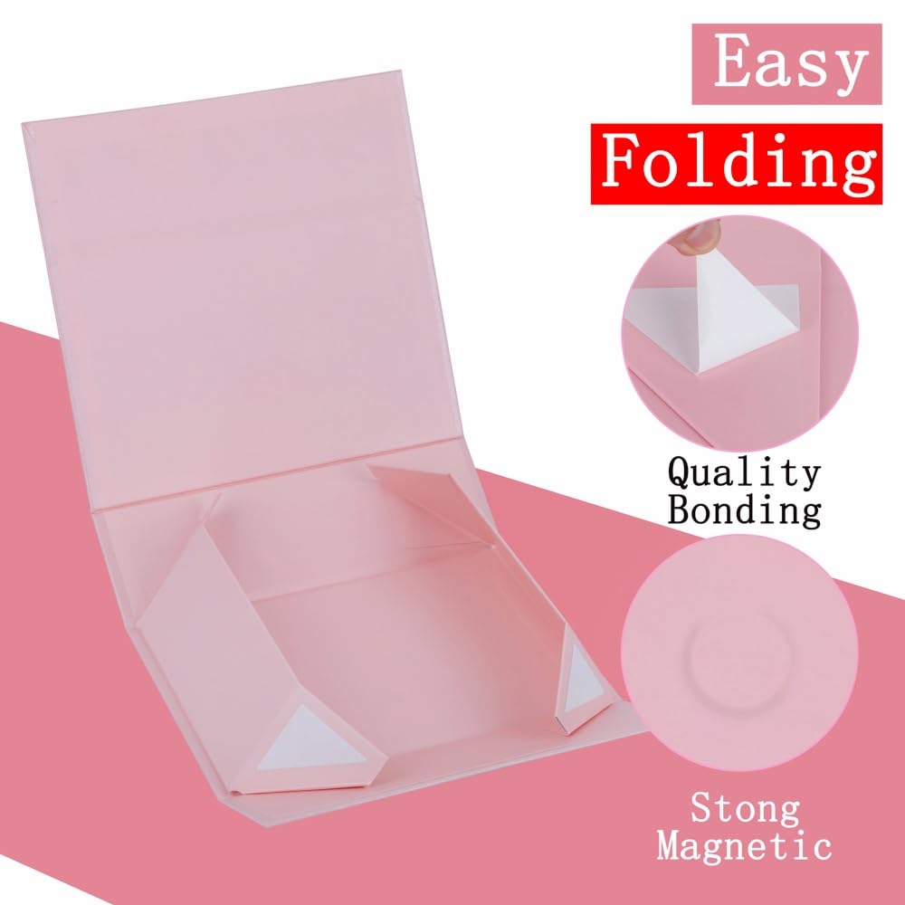 UoeRing 6 Pack Pink Gift Box 11.5x8x4 inch Luxury Gift Box for Presents with Magnetic Lid Collapsible,Bridesmaid Proposal,Contains Card, Ribbon, Tissue Paper,Shredded Paper Fille
