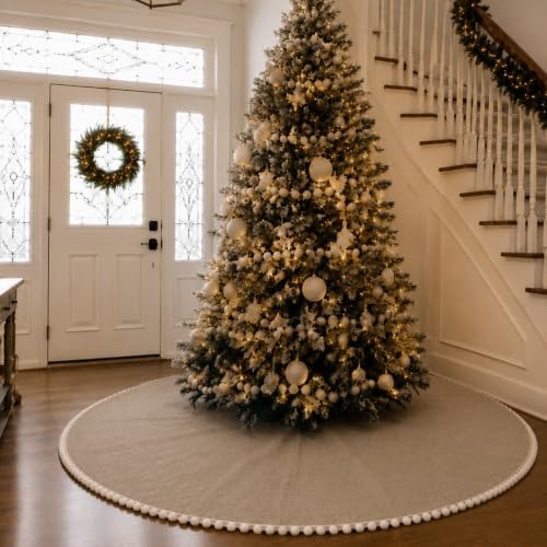 Syhood 84 Inch Extra Large Christmas Tree Skirt Linen Burlap Tree Skirt