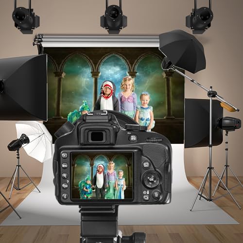 8x6.5ft Wedding 3D Render Backdrops Fantasy Starry Sky from Ancient Arches Background燤ediaeval Gallery Temple Castle Marble Stone Column Staircase Photo Props - size: 8x6.5ft