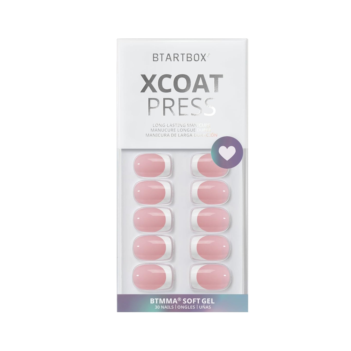 BTArtbox Press On Nails Short - Square French Tip Press On Nails, Fake Nail with Nail Glue, Natural Reusable Stick On Nails in 15 Sizes - 30 Fake Nails Kit, Silken Halo
