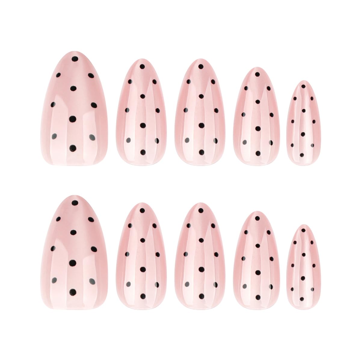 Medium Almond Press on Nails Polka Dot Fake Nails Pink Glass Nails Press ons with Black Dots Design,Reusable & Easy Apply Full Cover Glue on Nails for Women Manicure 24Pcs