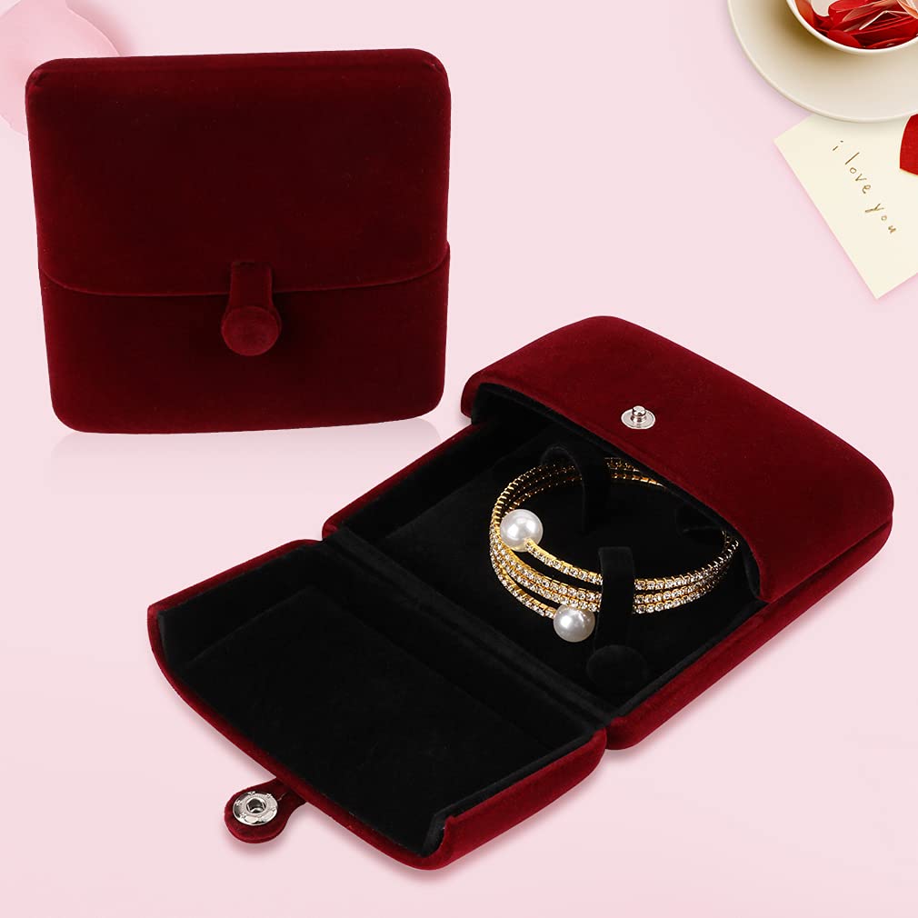 iSuperb Red Wine Velvet Bracelet Box Couple Proposal Jewelry Gift Box Engagement Ring Boxes Jewelry Display Storage for Wedding Anniversary (Bracelet box)
