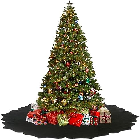 Christmas Tree Skirt,48 inch Classic Non-Woven Fabric Black Tree Skirt,for Xmas Tree and Holiday Indoor Decoration(Black, Small)