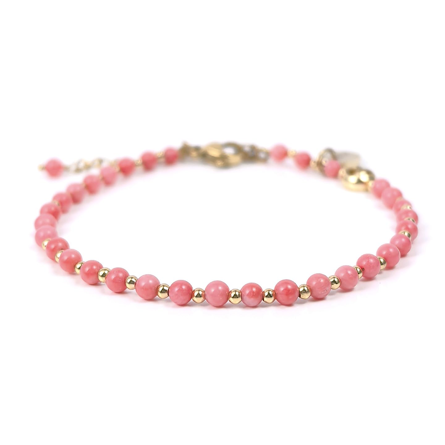 Morchic 3mm Pink Coral Natural Gemstone Beaded Bracelet for Women, Dainty Tiny Charm Jewelry, Adjustable 7.1-8.6", Ideal Birthday Holiday Gift