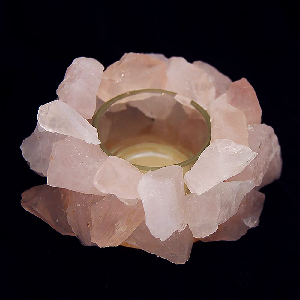 Crystal Rough Stone Votive Candle Holder Tealight Quartz Crystal Healing Gemstone Tealight Holder Home Decor Reiki Stone (Rose Quartz)