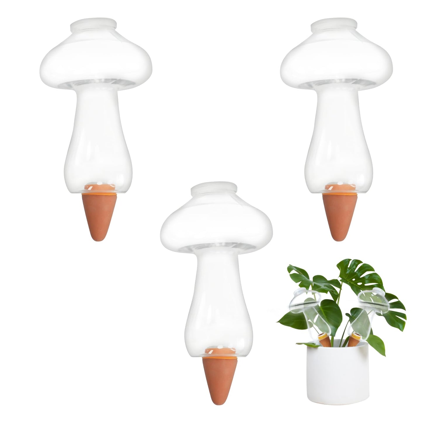 GEWOSI 3 Pcs Plant Watering Globes Mushroom Shaped Self Watering Tool for Indoor & Outdoor Plants Automatic Watering Planter Insert 10.6 oz Bulbs with Slow Release Control Water Dripper for Plants
