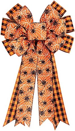 Buffalo Plaid & Burlap Halloween Bows - Spider Wreath Toppers for Indoors & Outdoors