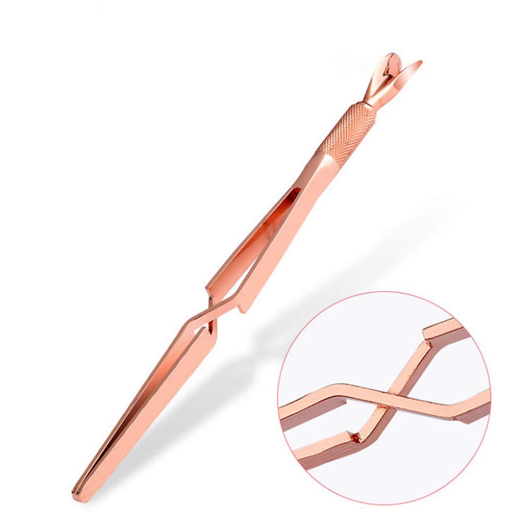 SILPECWEE 2Pcs Nail Pinching Tool C Curve Nail Extension Clips Metal Cuticle Pusher Nail Scraper Gel Nail Polish Remover False Nails Shaping Tweezers Multi-Function Manicure Tools (Rose Gold)