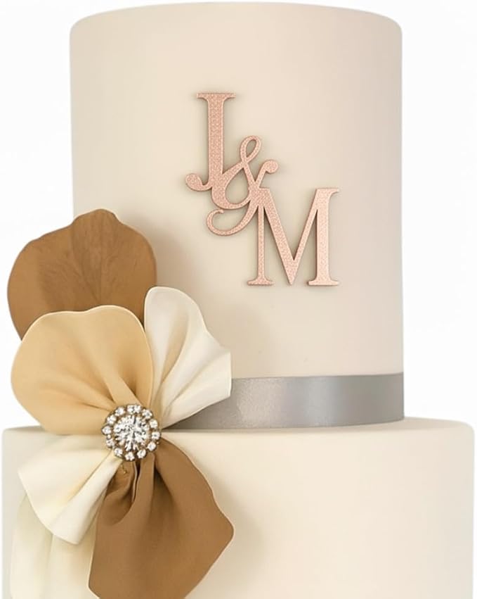 Personalized Gold Wedding Cake topper– Custom Couple Initials, Elegant Custom Cake Decoration for Modern Weddings (Gold)