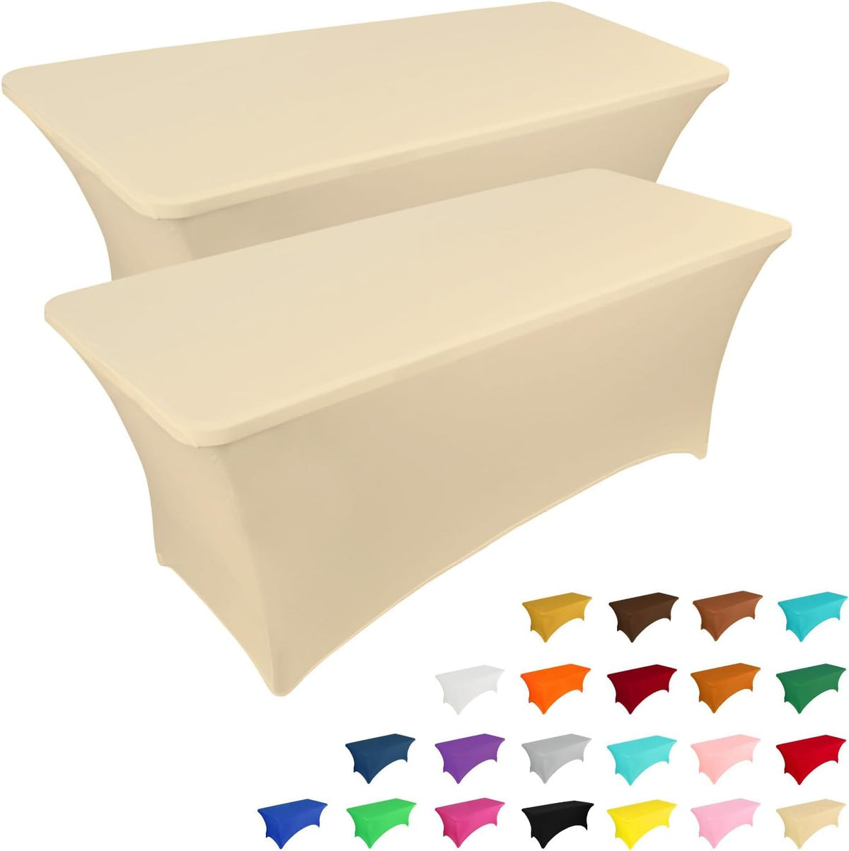 IVAPUPU 2 Pack 8FT Table Cloth for Rectangular Fitted Events Stretch Champagne Table Covers Washable Cover Spandex Tablecloth Protector for Party, Wedding, Cocktail, Banquet, Festival
