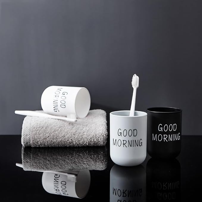 Toothbrush Cup 2Pcs, Bathroom Toothbrush Holder, Storage Cup 300ml, Drinking Cup, Reusable (Black + White)