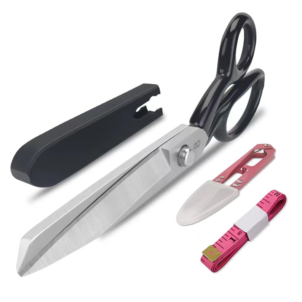Professional Thickened Heavy-Duty Fabric Scissors, 8" Stainless Steel Tailor Sewing Scissors, Precision Blade With Protective Cover, For Leather, Denim, Cloth.etc (8-Inch (6 mm thickened blade))