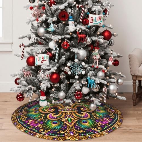Mardi Gras Christmas Tree Skirt Xmas Tree Skirt, Winter Christmas Tree Mat for Home Party Holiday Indoor Outdoor Decorations