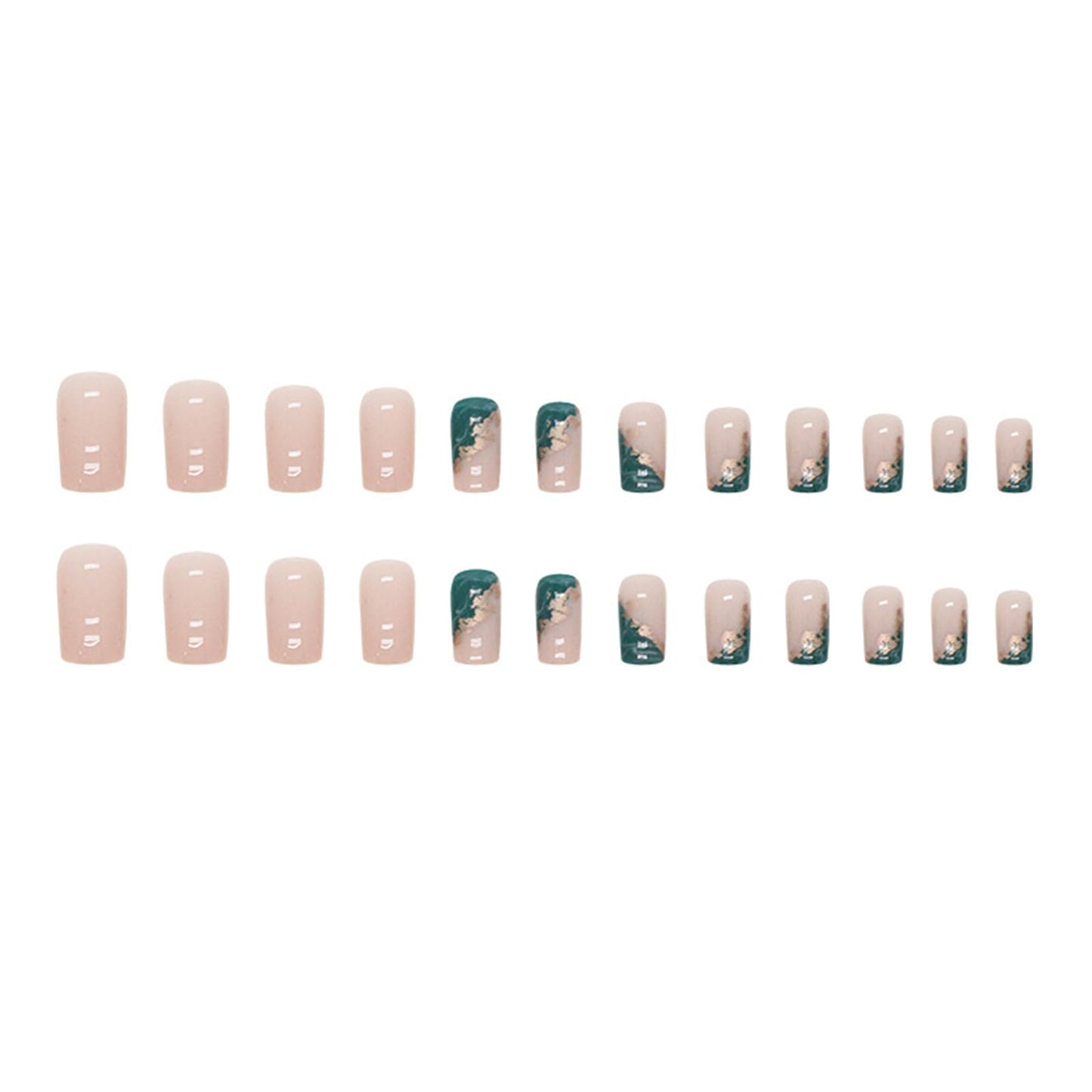 Marble Press on Nails Square Medium Fake Nails with Gold Foil Designs Full Cover False Nails Glossy Glue on Nails Nude Acrylic Nails for Women and Girls Nails Decorations 24pcs