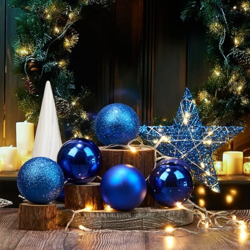 Emopeak 20 LED Christmas Tree Topper, 8 x 10 Inch Indoor Iron Art Star Treetop Light, Two Modes (Keep Light ON/Flash) (Blue, 8"/20CM)