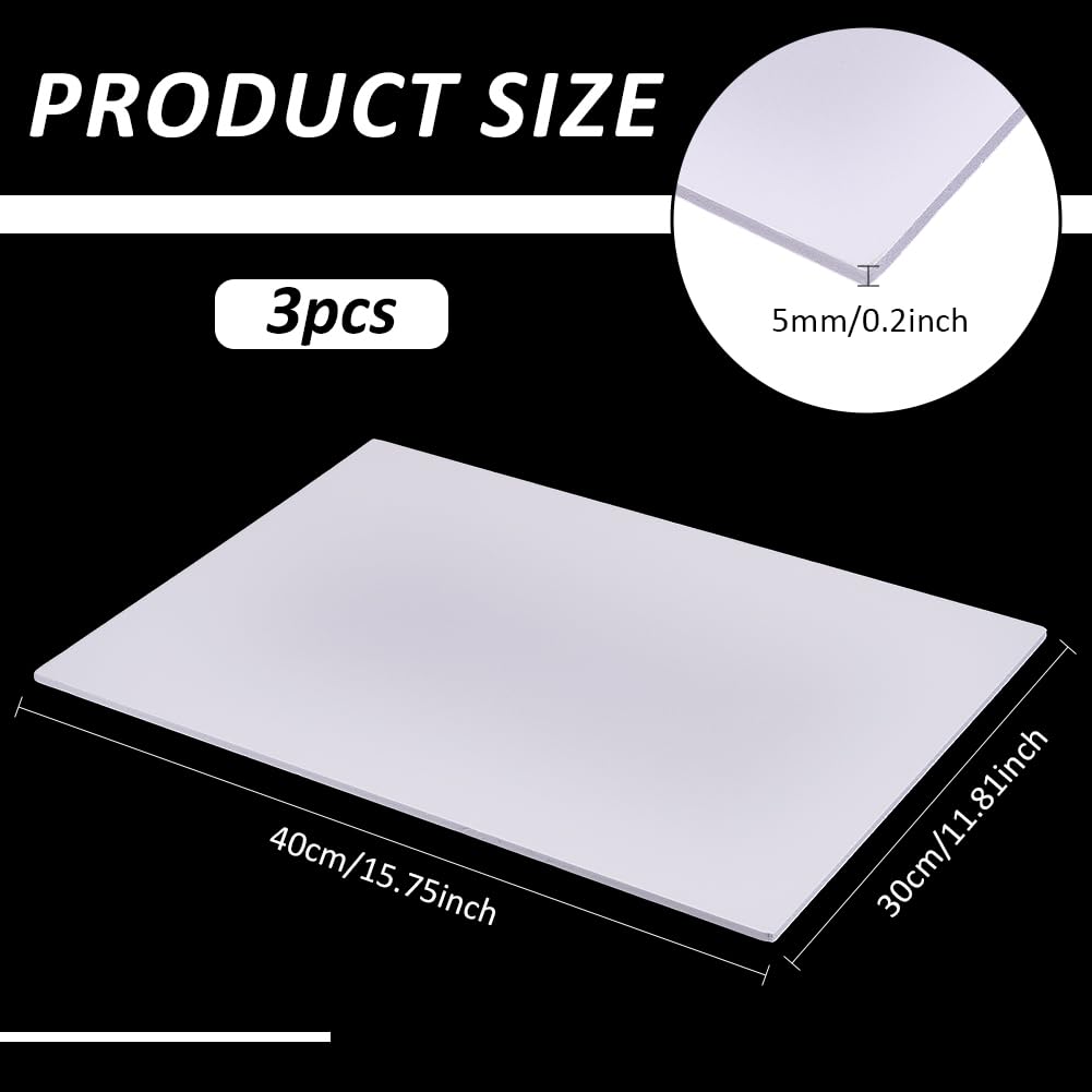 BENECREAT 3 Pcs White PVC Sheet, 15.75x11.81 inches Poster Foam Board, Rigid Foam Sheets for Modeling, Props, Miniature Crafts, Art Projects, DIY Supplies, 5mm Thick