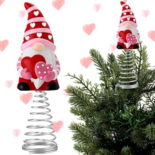 Gejoy Valentines Day Gnome Miniature Tree Topper, 5.1 Inches Mini Resin Gnome Valentine Tree Decorations for Wedding Party Supplies, Pink Valentines Table Centerpiece, Home Decor