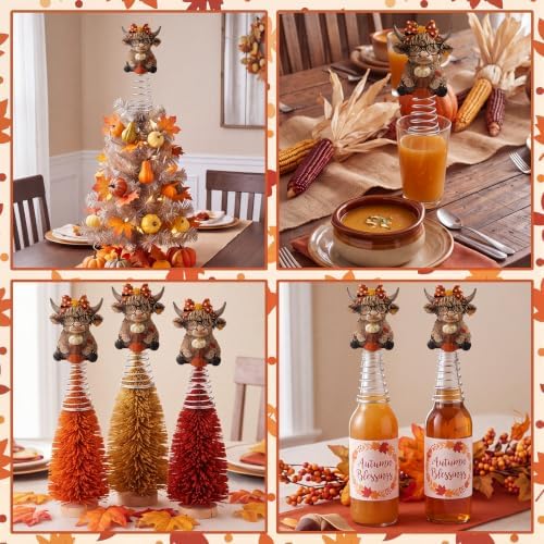 Gejoy Fall Highland Cow Miniature Topper 5.1 Inches Autumn Mini Tree Topper