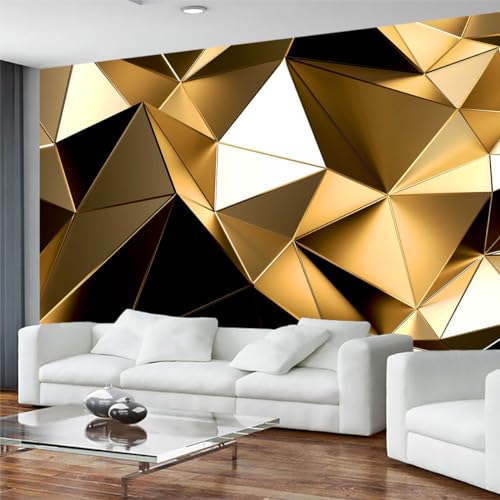Golden 3D Geometric Lines Wallpaper - Large Wall Murals, Sofa & TV Wallpaper (Non-self-Adhesive) - color: 121, size: 127" x 77"