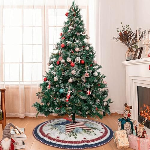 Patriotics 4th of July Christmas Tree Skirt 36 Inch Xmas Tree Mat Party Decor Supplies for Holiday Home Decorations