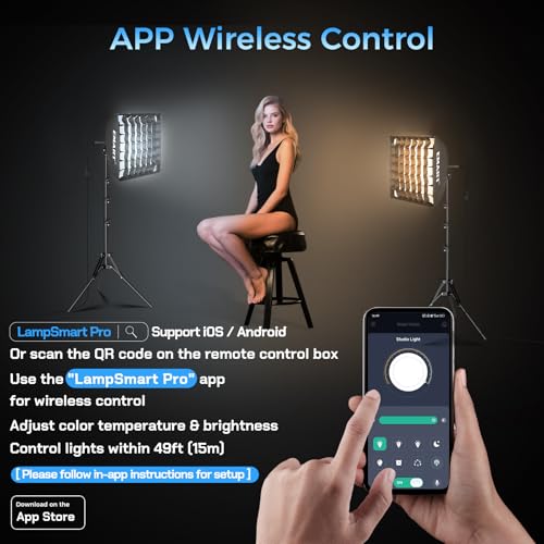EMART Softbox Photography Lighting Kit, 16"x16" Pull Soft Box with Honeycomb Grid, 50W 3000K-6000K LED Bulb with Remote/APP Control, Softbox Lighting Kit for Video Recording,Streaming,Portrait (2PACK) - size: 16"x16"-2 Packs