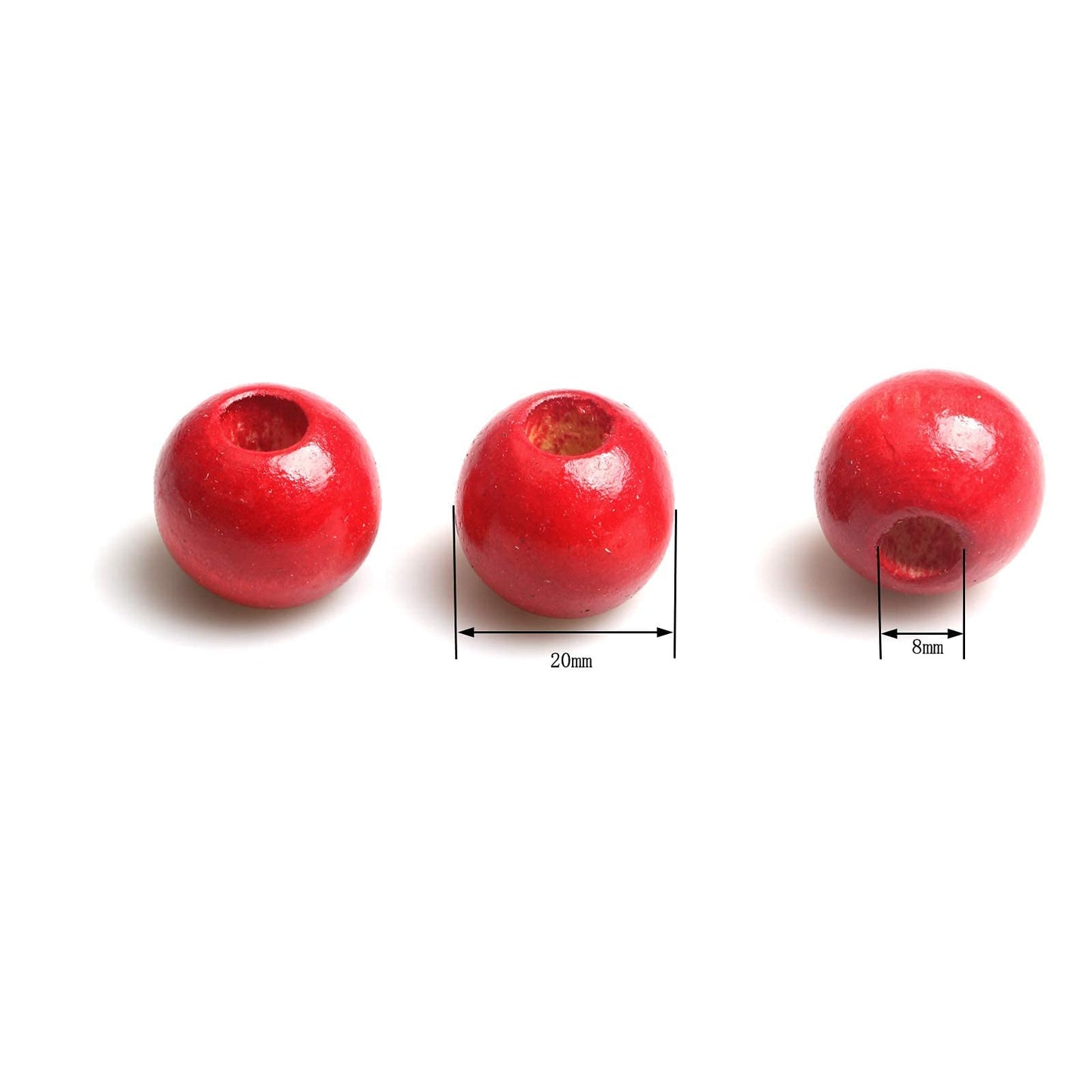 Red Wooden Macrame Beads - 20mm- 100 Beads- Hole 8mm- Quality Large Hole Wooden Beads for Macrame Project/Garlands