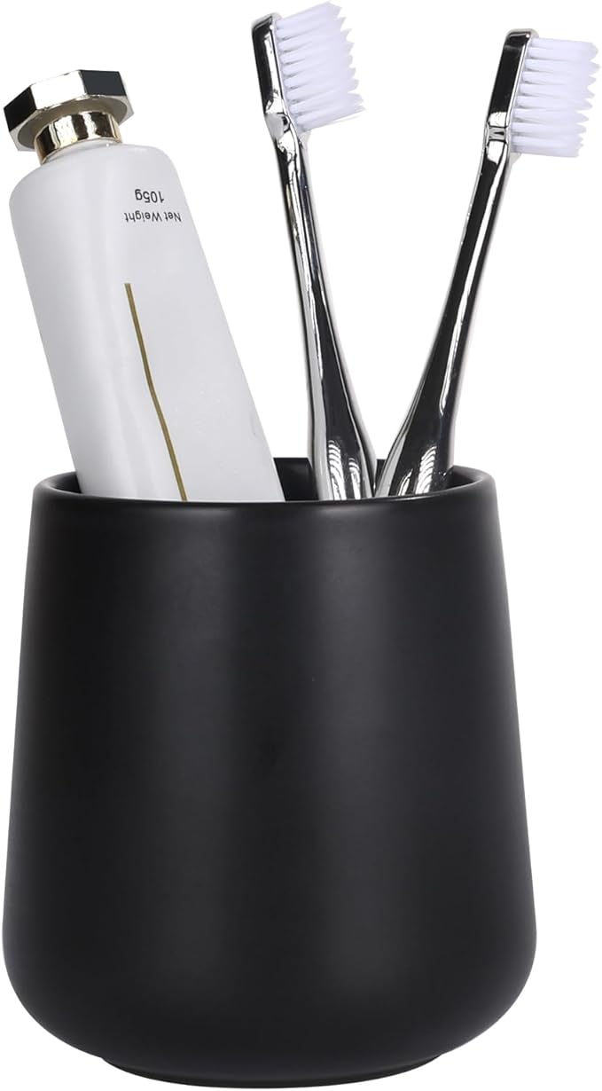 BosilunLife Bathroom Toothbrush Holder - Ceramic Toothbrush Cup Holder 13Oz White Toothbrush Holder for Bathroom Toothbrush and Toothpaste Holder for Bathroom Vanity Countertop, Ideal for Home, Hotel