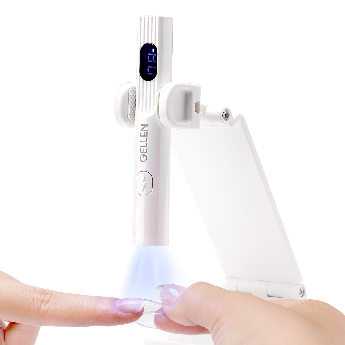 Gellen UV Light for Gel Nails with Stand, Mini Handheld UV Nail Lamp, Flash Cure Nail Lamp Cordless Rechargeable Nail Dryer with LCD Display, 3 Timers 30s/60s/99s, 180° Rotatable Holder (White)