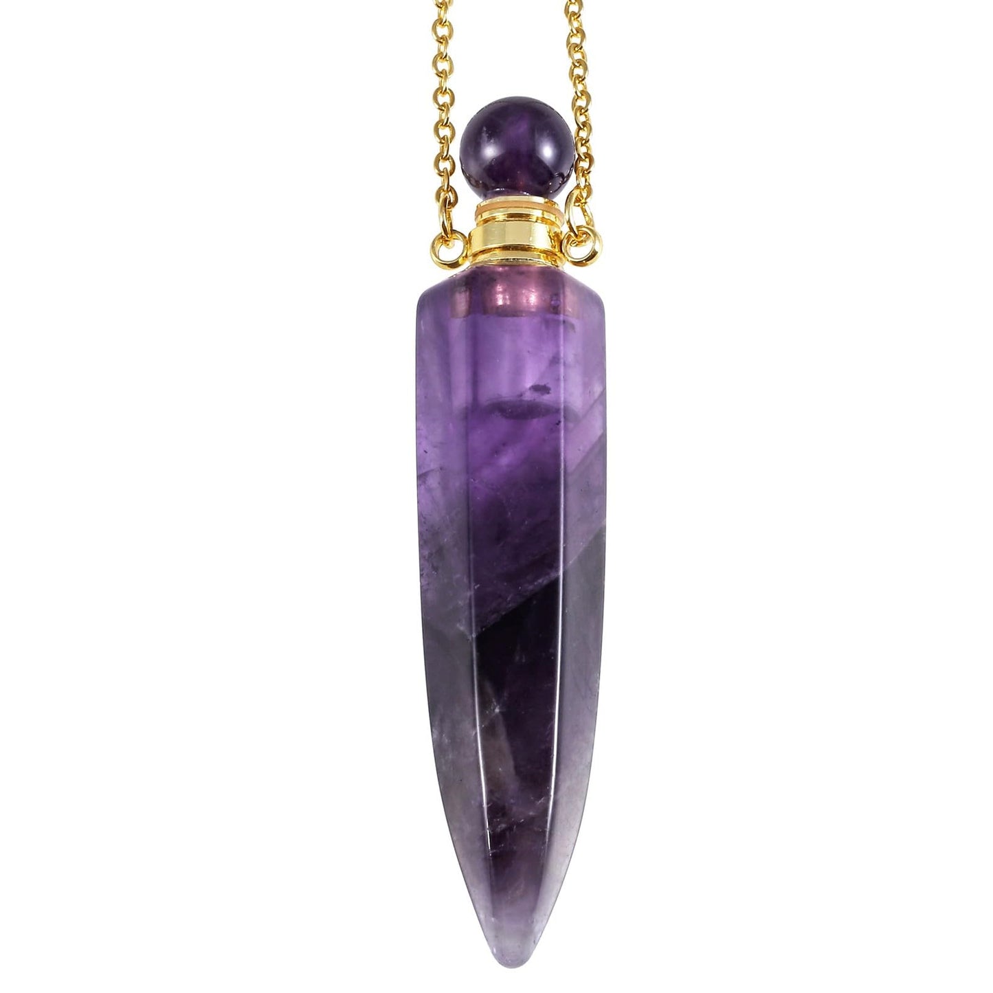 SUNYIK Crystal Essential Oil Diffuser Pendant Necklace for Women Men Polished Stone Point Perfume Bottle Pendant with Chain 18", Amethyst