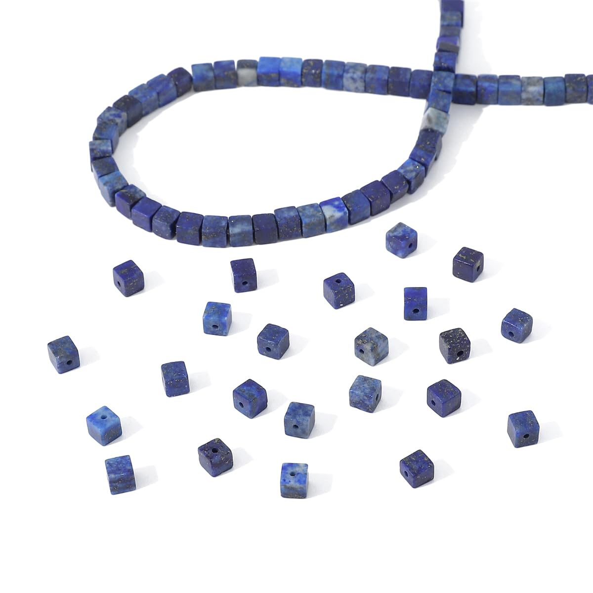 BEADIA Natural Lapis Lazuli Square Stone Beads 4x4mm 85pcs Cube Loose Semi Gemstone Beads for Jewelry Making Design