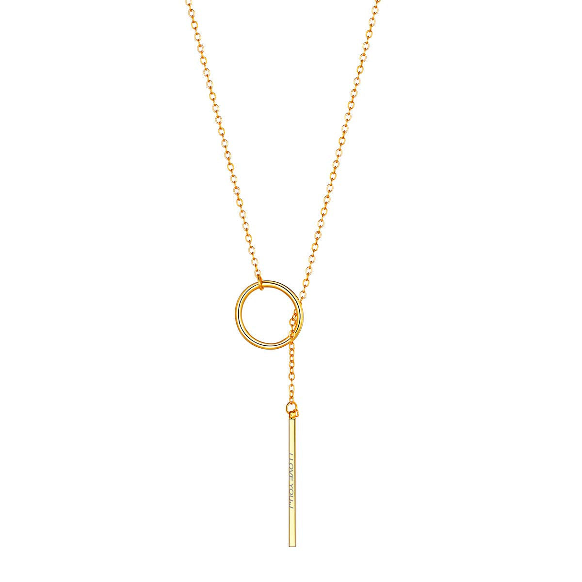 FOCALOOK Long Gold Necklaces for Women Custom Personalized Drop Bar Pendant Lariat Necklace 28inch/73cm