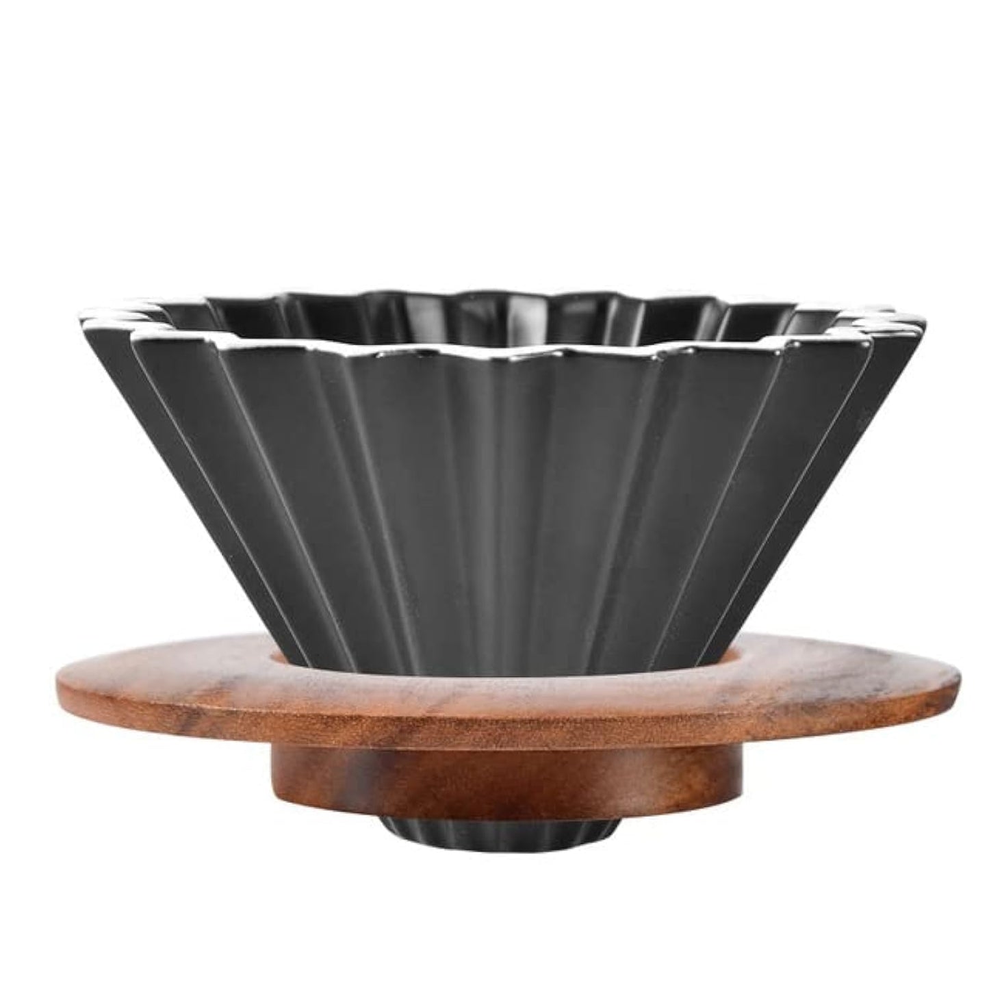 Goodening Ceramic Coffee Dripper Pour Over Coffee Maker with Wood Stand Elegant Flower Shape Filter