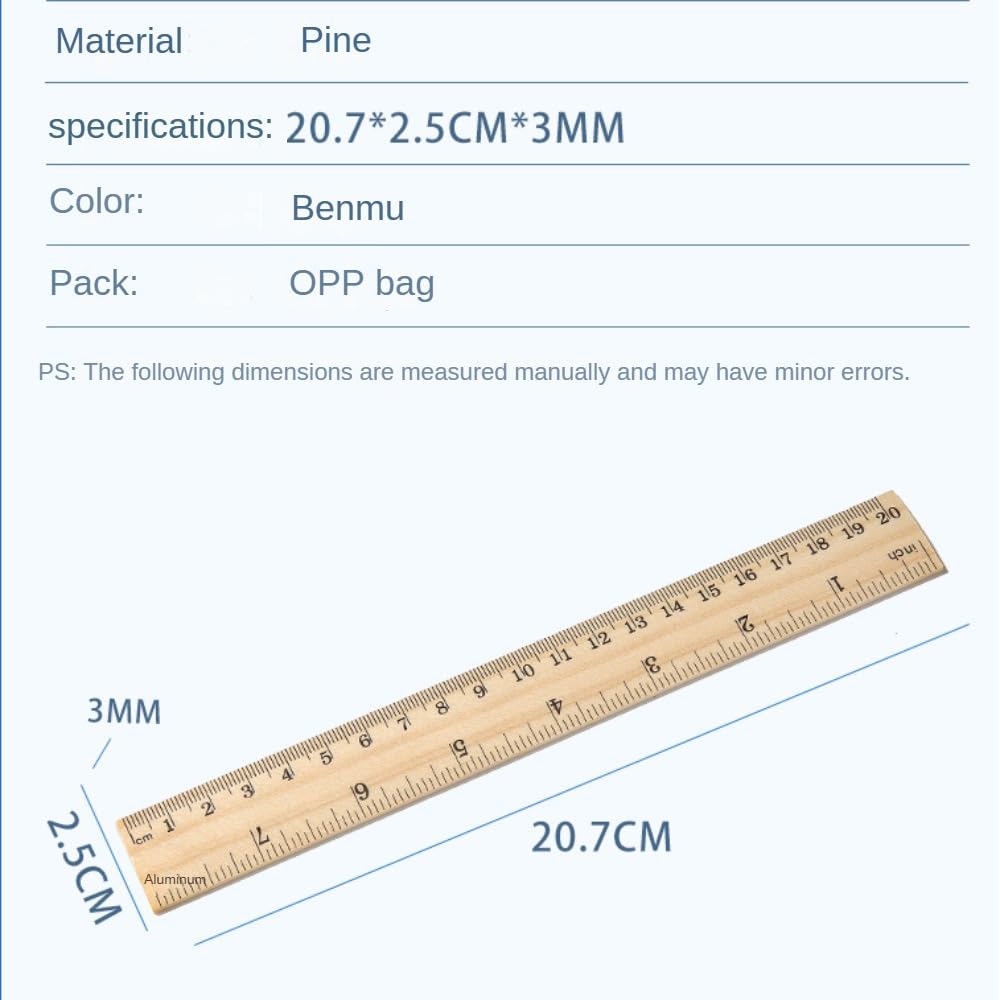 mucaiyang 30 Pack Wooden Ruler 8 Inch Rulers Bulk Wood Measuring Ruler for Students Office School Supplies 2 Scale (20 cm)
