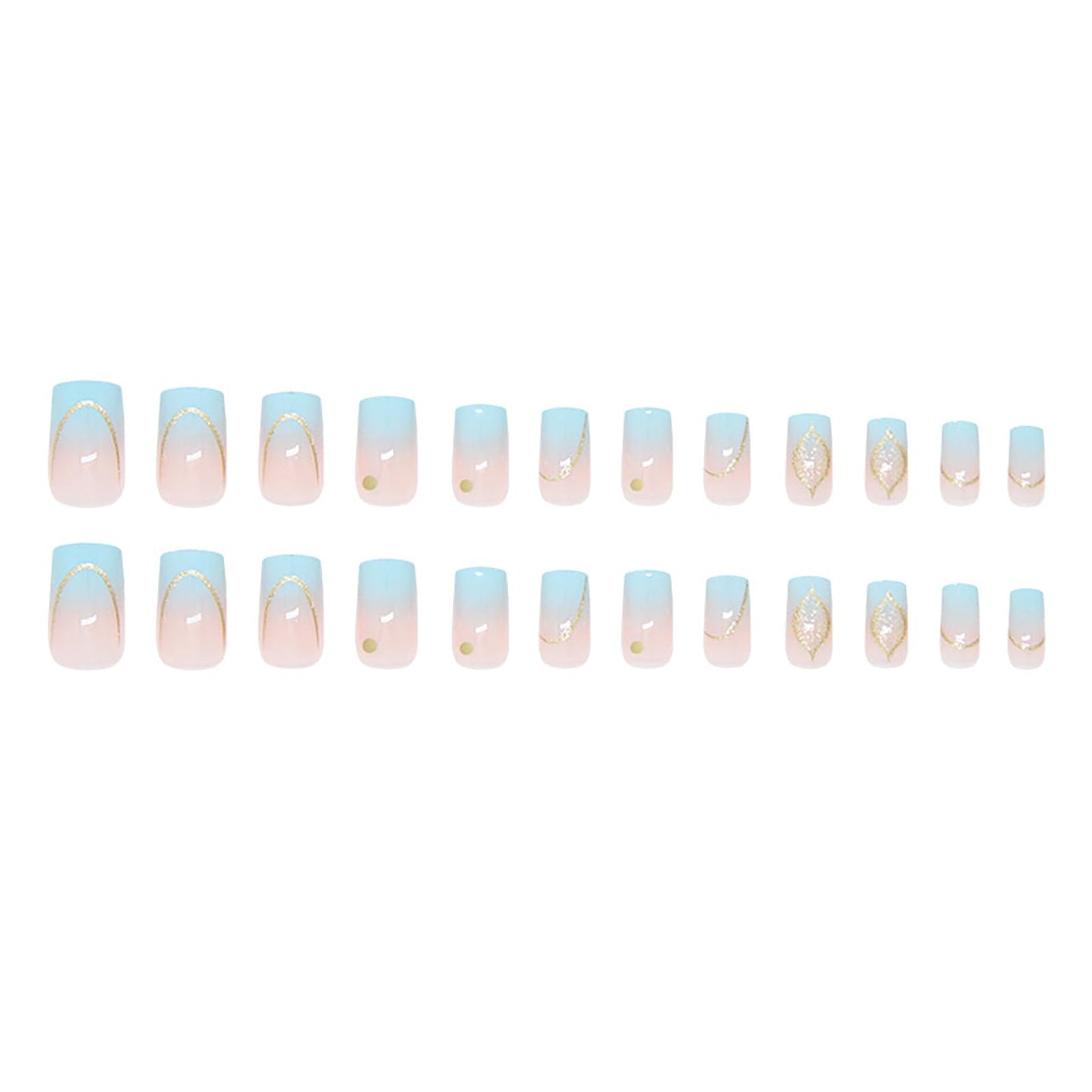 RUOKEXIN Medium Length Press on Nails French Tip Fake Nails Blue Ombre False Nails with Glitter Designs Square Glue on Nail Press ons Sparkly Artificial Nails Cute Stick on Nails for Women 24Pcs