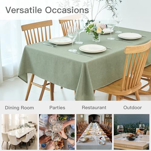 maxmill Linen Texture Tablecloth Water Resistant Antiwrinkle Spillproof Wipeable Washable Soft Fabric Table Cloth for Dining Room, Buffet Banquet Party Holiday, Rectangular 60 x 108 Inch, Sage Green - color: Sage Green, size: 108" x 60" (Rectangular)