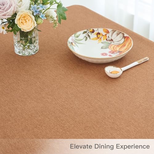maxmill Fall Rectangular Tablecloth Stain Resistant Waterproof Wrinkle Resistant Spillproof Washable Slubby Textured Table Cloth for Dining Room Harvest Thanksgiving Parties, 60 x 140 Inch, Amber - color: Amber, size: 140" x 60" (Rectangular)